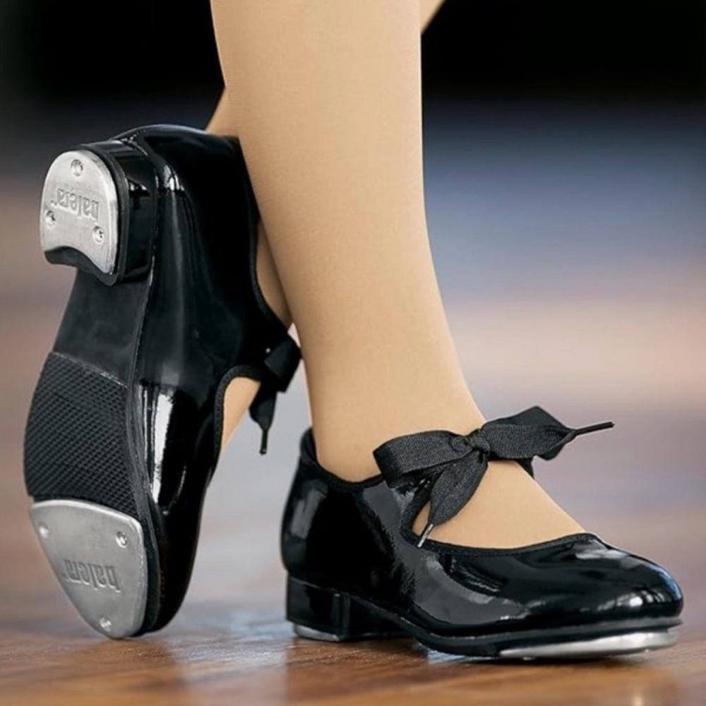 balera Black Patent Tap Shoes with Bow Girls Dance Costume